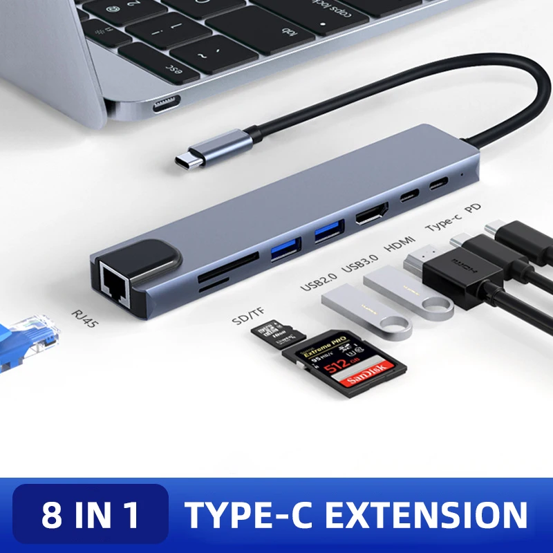 7in1 Loại-C Đa Năng Dock Hub Bên Ngoài Hdmi Màn Hình Lớn Adapter Chuyển Đổi Usb Laptop Cổng Kết Nối Trung Tâm