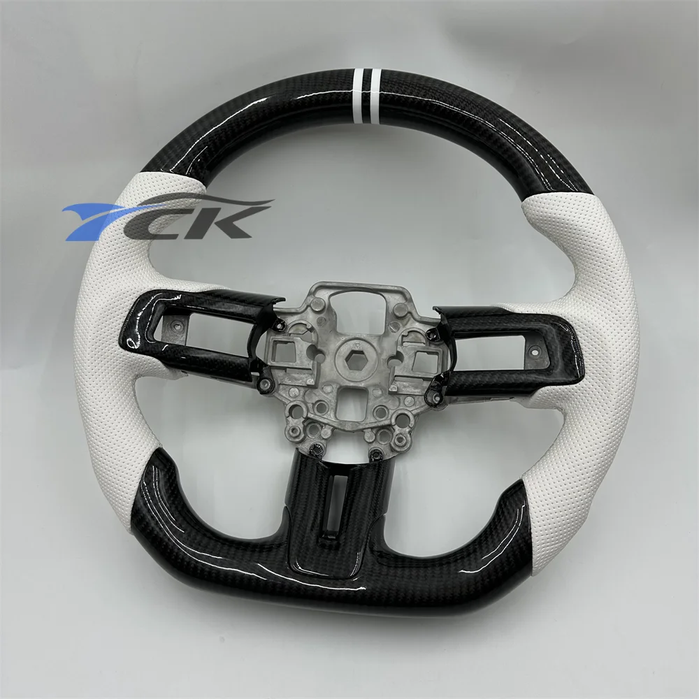 

Custom Carbon Fiber White Leather Steering Wheel For 2018 2019 2020 Ford Mustang Car accessory