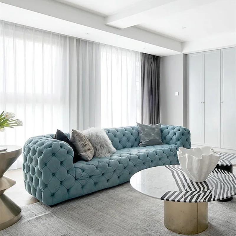 Nordic Italian minimalist sofa, post-modern light luxury American full-pull buckle technology fabric sofa