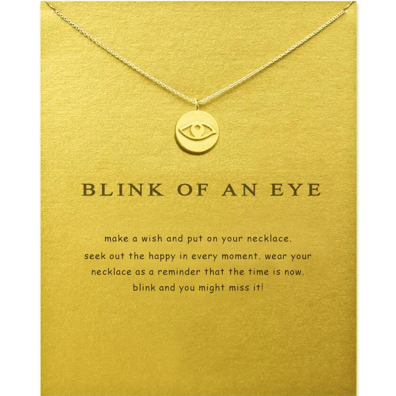 Girl Demon Evil Eye Pendant Necklaces Round Blink Of An Eye Wish Card Gift Box Golden Alloy Clavicle Short Chain Simple Jewelry