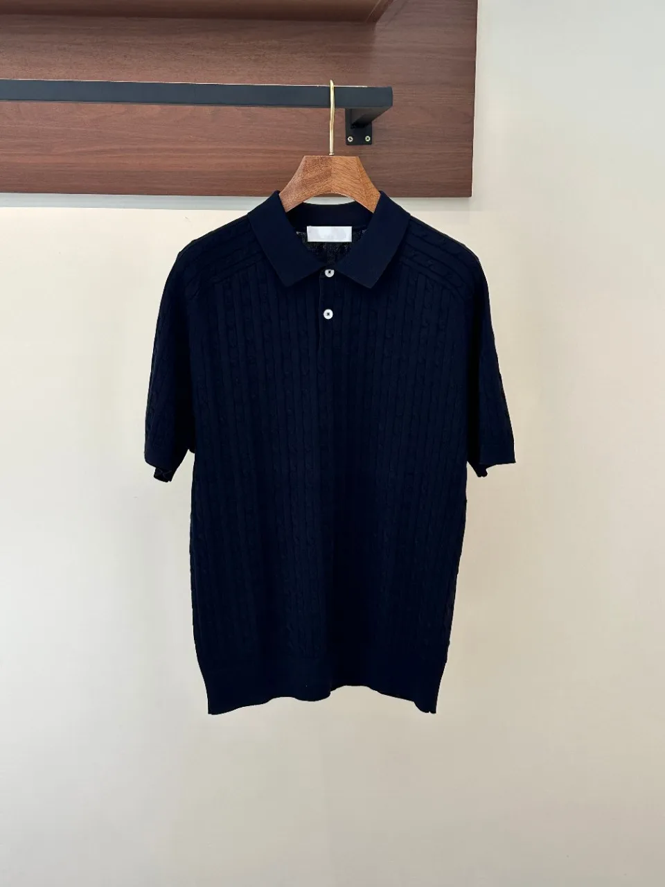 Old Money Style Mens Long-staple Cotton Solid Color Turn-down Collar Summer Cable Knit Comfortable Polo Shirt