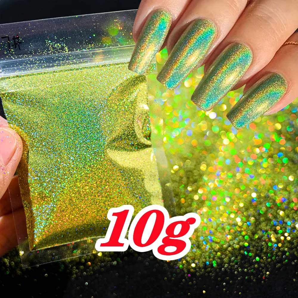 Laser holografischer Regenbogen-Nagelglitzer, 0,2 mm, glitzernde Nägel, Glitzerpulver, 10 g/5 g, schillernder Glitzerstaub, DIY-Nagelkunst-Dekoration