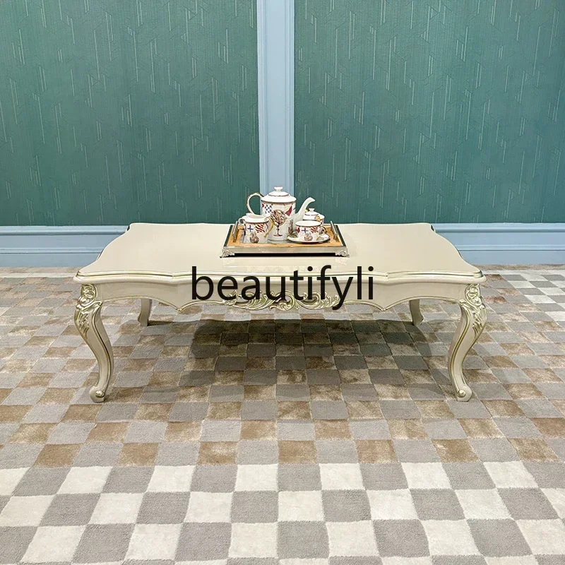 A32 French, European living room tea table Small apartment tea table Solid wood carving flower table