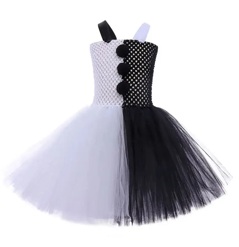 Disfraz de payaso de Carnaval de Halloween para niña, lindo vestido de tutú blanco y negro, vestido de fiesta de cumpleaños, regalo de vacaciones, conjunto de accesorios de ropa