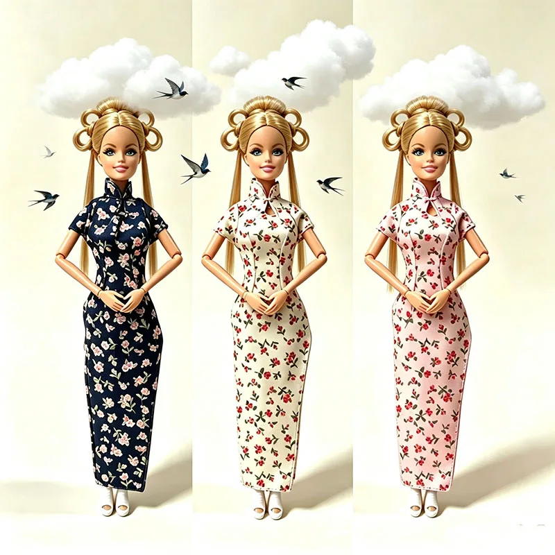 1/6 Doll Clothes Accessories Chinese-style Floral Print Elegant Cheongsam Dress For 30cm FR Babi Xinyi PP Supermodel Doll