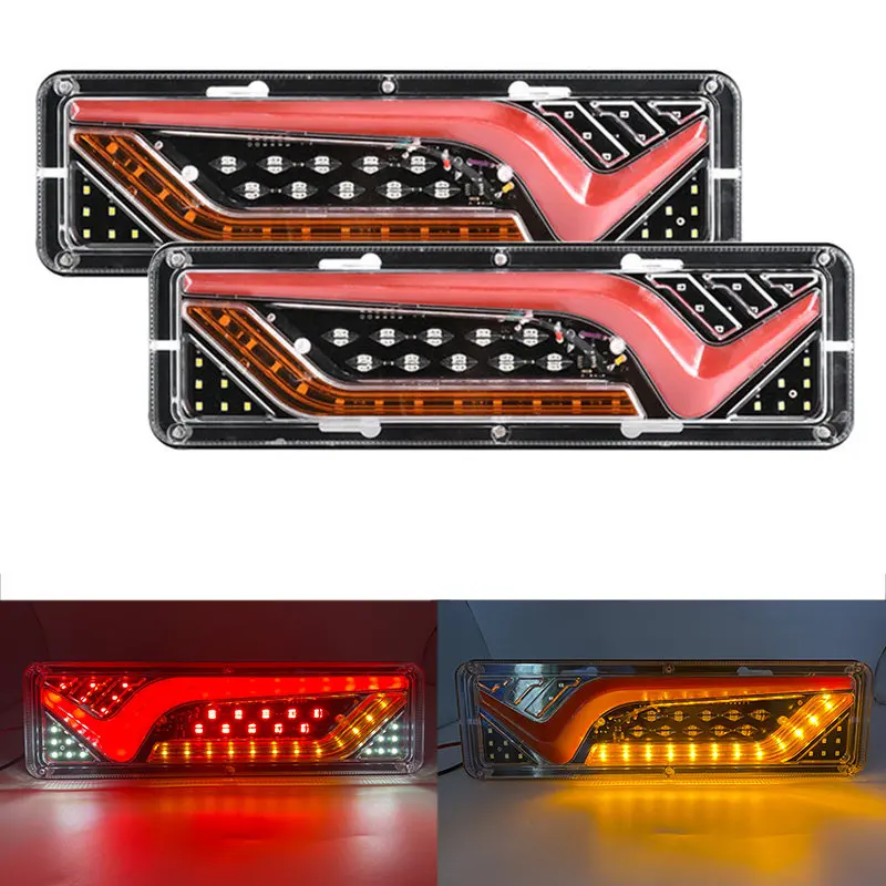 Pop 2Pcs 12V/24V Car Trailer Trucks Tail Lights Car LED Rear Tail Light Running Turn Signal Rear Lamps Lorry Bus Taillight Parts
