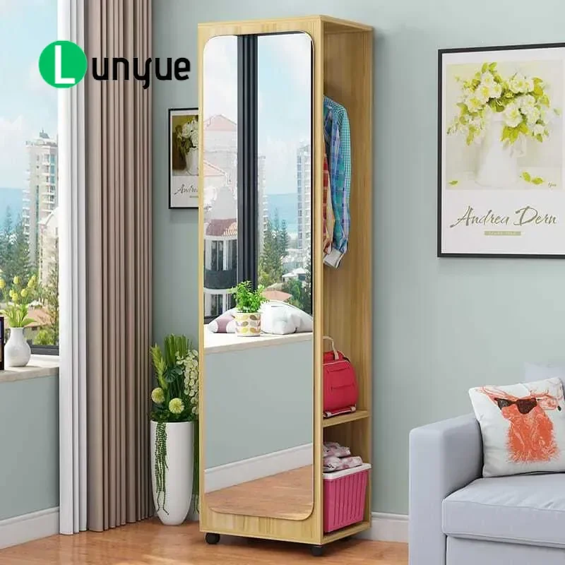 Full Body Floor Mirror with Storage Cabinet Rotating Mobile Dressing Mirror for Living Room Bedroom Simple Household