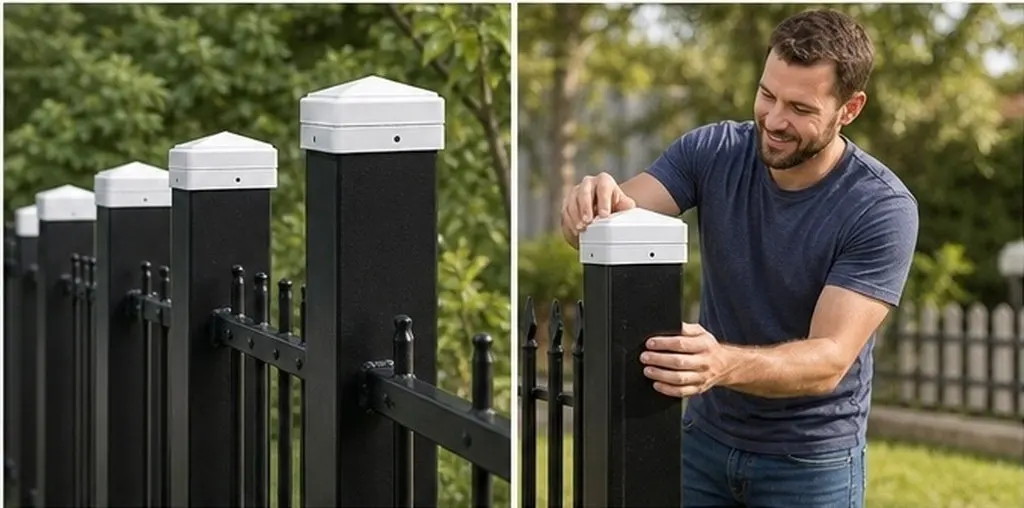 4Pcs Modern Fence Post Decoration Caps Pointed Square Iron Gate Post Fittings Weatherproof Protective End Covers for Yard