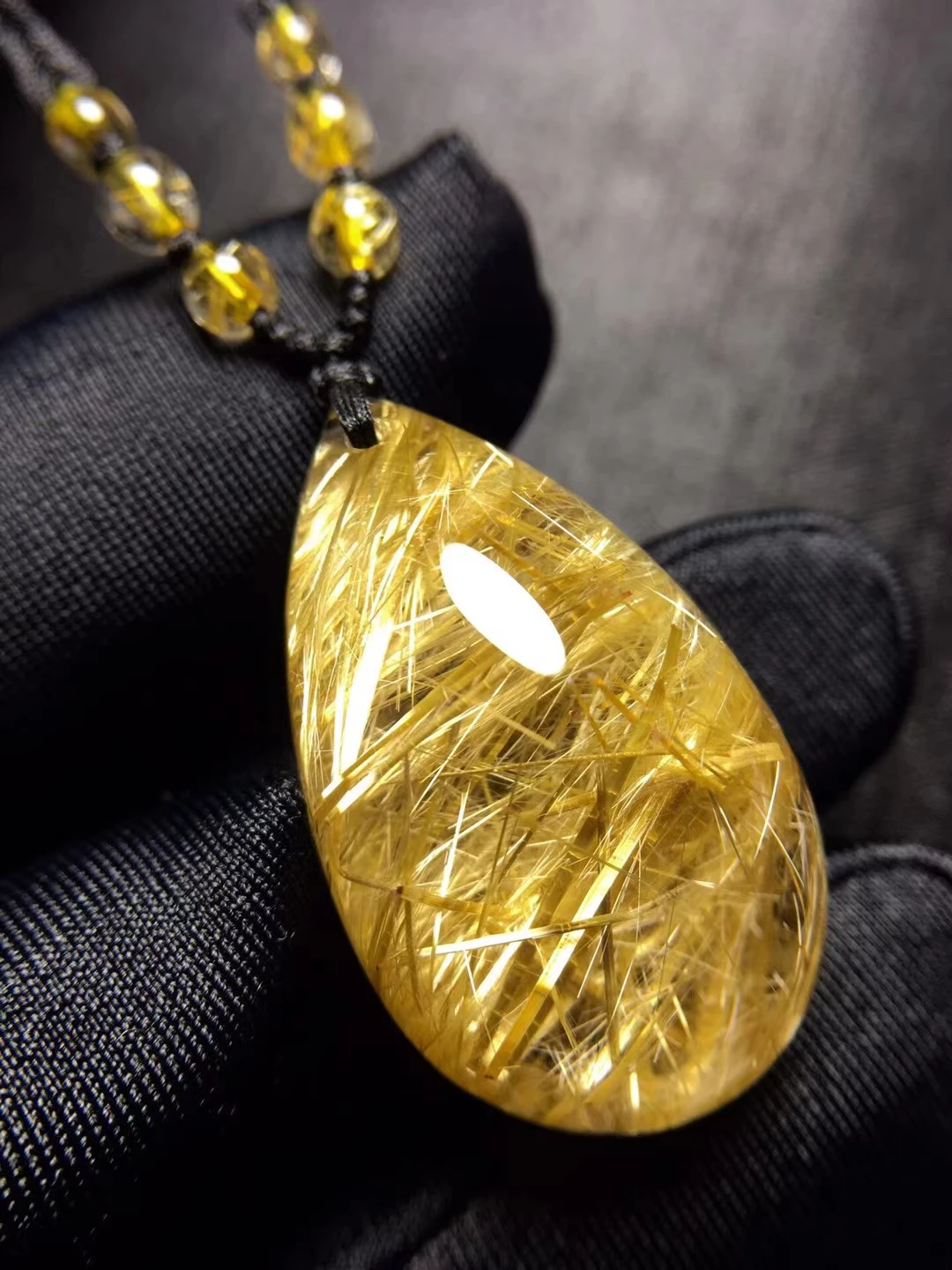 

Natural Gold Rutilated Quartz Water Drop Pendant Necklace Jewelry 30.8*19*16mm Gourd Yellow Rutilated Women Men AAAAAAA