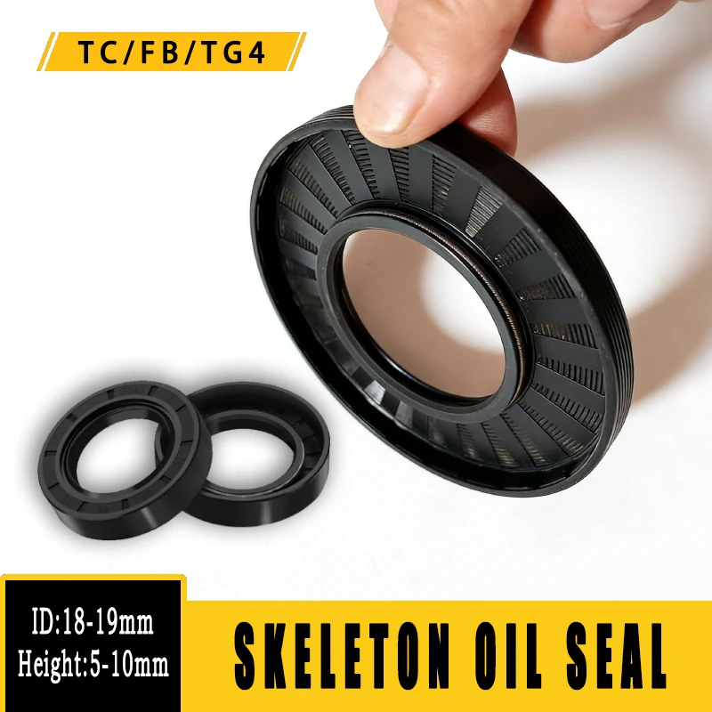 5/10pcs ID 18mm 19mm NBR Black TC/FB/TG4 Skeleton Oil Seal Rings Double Lip Seal Gasket For Rotation Shaft Height 4/5/6/7/8/10mm