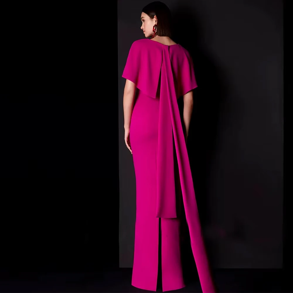 Customized Formal Groom's Mother Dresses Jersey Sheath/Column Evening Dress O-Neck Cap Sleeve Draped Split Wedding Party Dresses