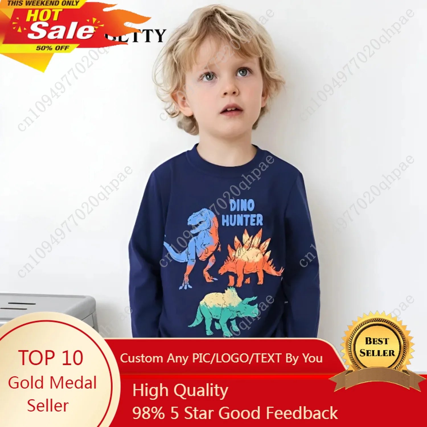 أوروبا وأمريكا أزياء ديناصور طباعة الأطفال بأكمام طويلة تي شيرت الخريف الصبي الجديد بأكمام طويلة السترة. #1