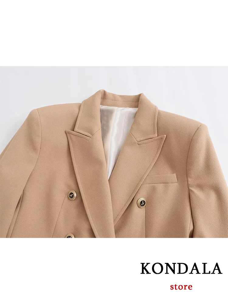 KONDALA Office Lady Solid Blazer Women V Neck Long Sleeve Double Buttons Jackets Fashion 2023 Autumn Winter Oversized Blazers