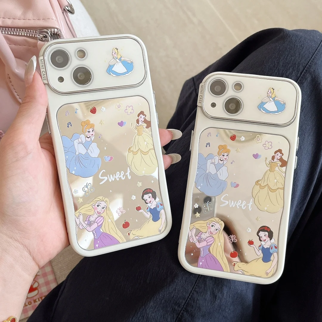 

Fairy tale Princess Cartoon Makeup Mirror Phone Case For iPhone 16 Pro Max 13 14 15 Lovely Mirror Shockproof back Cover﻿﻿