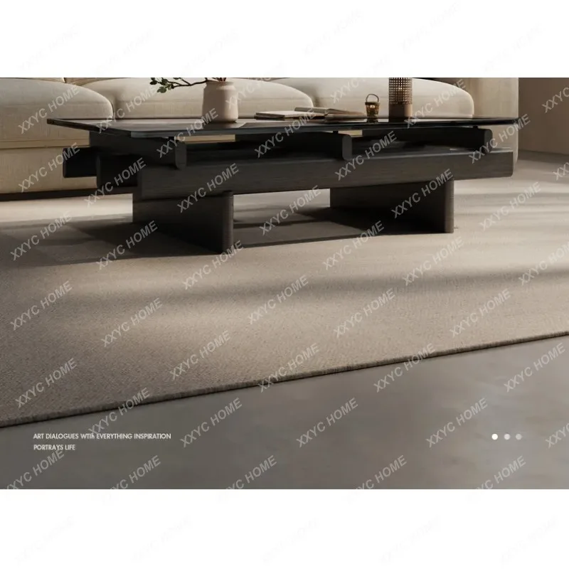 XXMinimal tempered glass black coffee table wabi wind living room home solid wood tea table