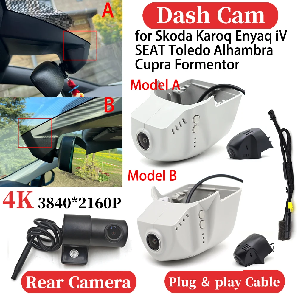 ZJCGO for Skoda Karoq Enyaq iV SEAT Toledo Alhambra Cupra Formentor Car 4K Video Recorder DVR Dash Cam Dashboard Camera