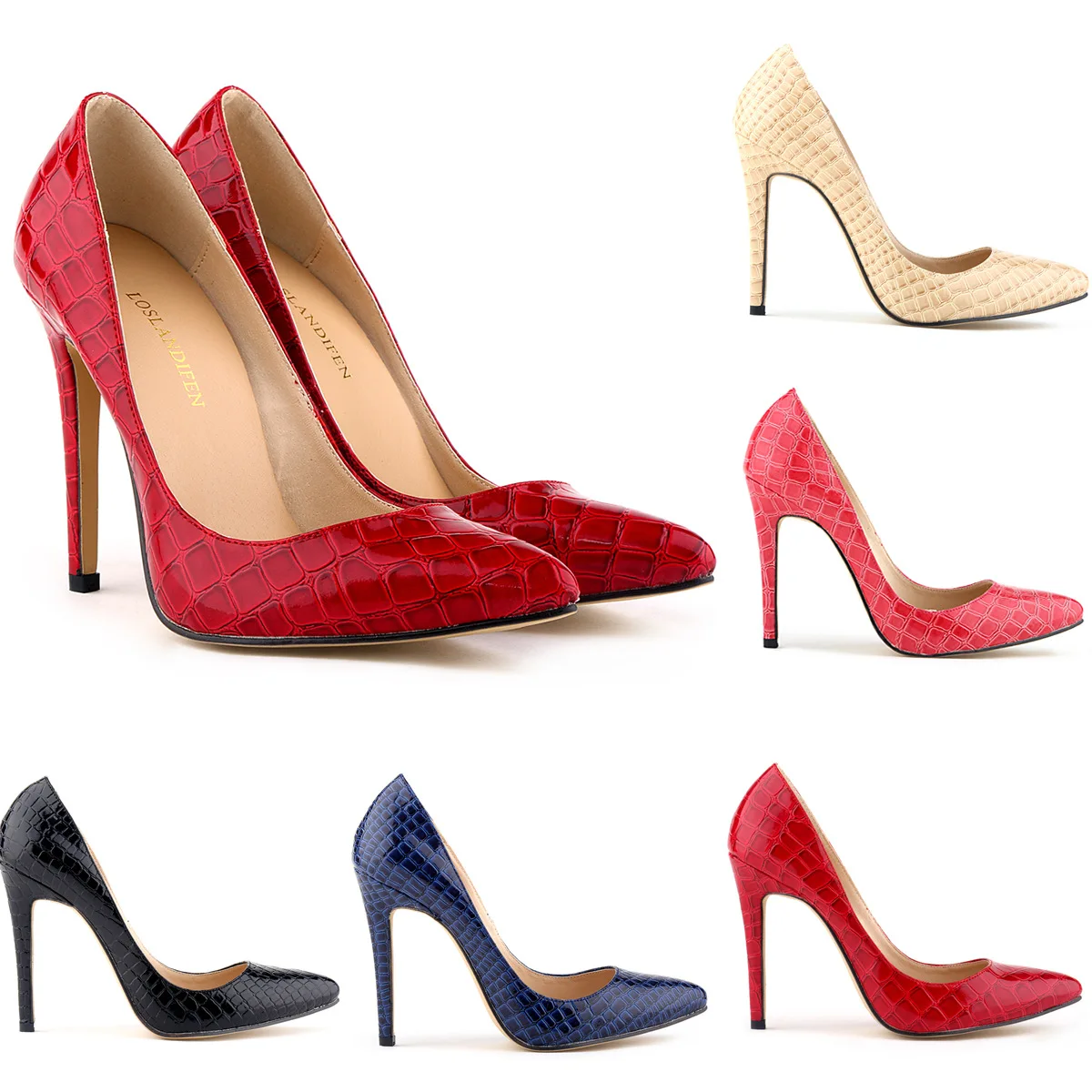 Women's High Heels New Pointed Crocodile Leather Shallow Mouth 11CM Thin Heel Single Shoes Black Office Work Fashion Women Shoes