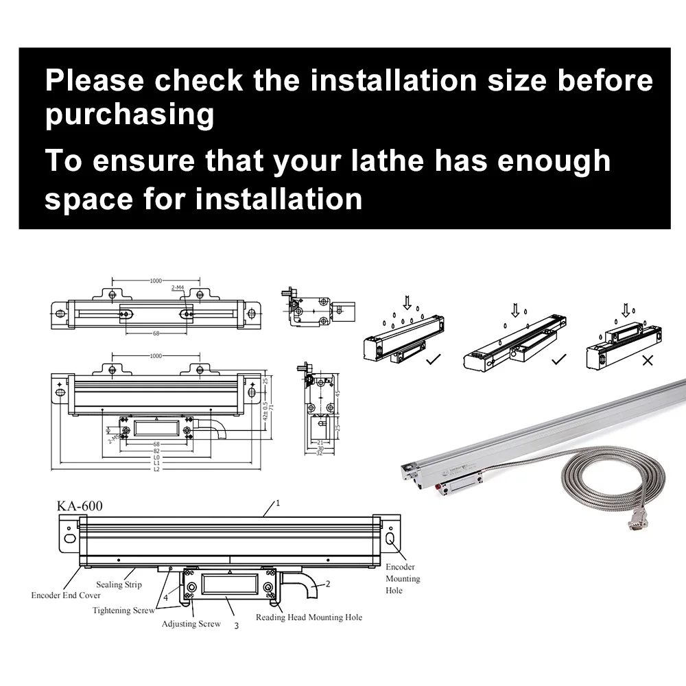 Encodeur linéaire TTL KA-600 KA600, modèle YHSINO 1100 1200 1300 1400 1500 1600 1700 1800 pour tour et fraiseuse CNC