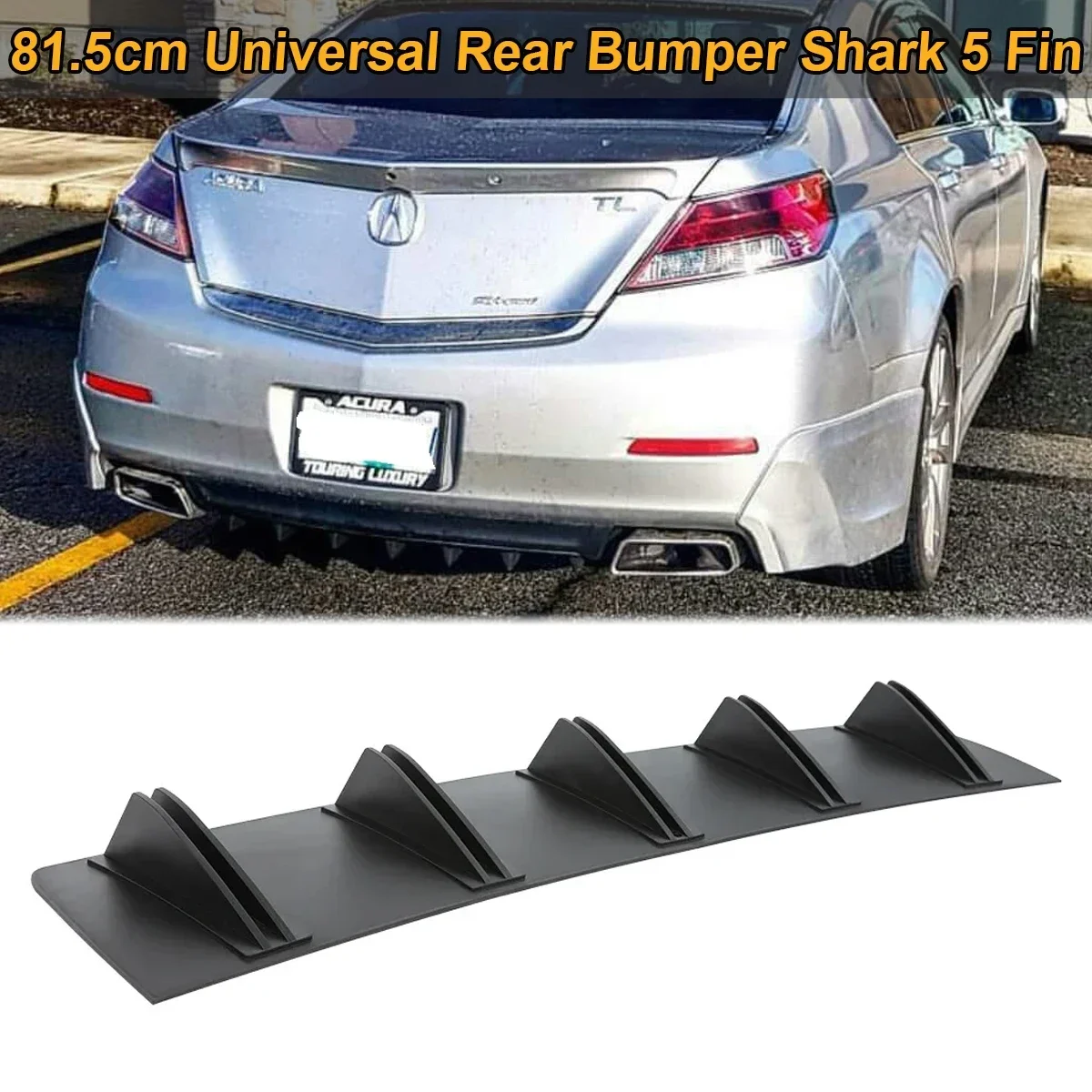 81.5cm Universal Rear Bumper Diffuser Shark 5 Fin Curved Splitter Canard Cover Sticker For Acura TL ILX TLX TSX MDX RDX