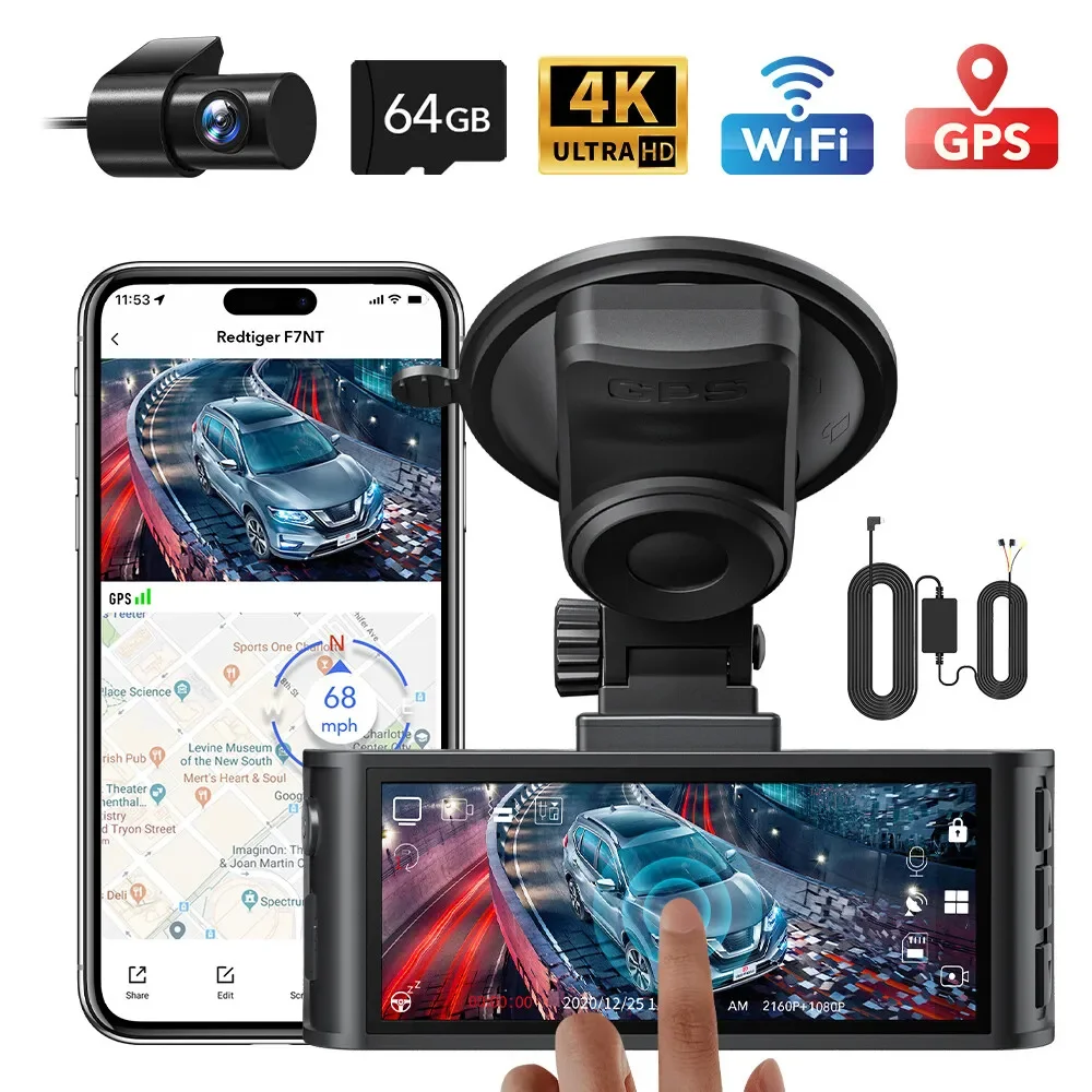 REDTIGER F7N TOUCH 4K Dashcam Starvis 2 IMX675 5.8Ghz WIFI Autocamera voor nachtzicht WDR vanaf voor en achter dashboardcamera