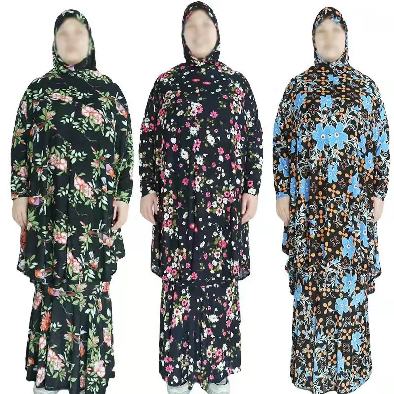 

Dress Two Piece Suit Hooded Print Flowers Eid Muslim Women Loose Abaya Party Dresses Ramadan Abayas Caftan Kaftan Vestidos