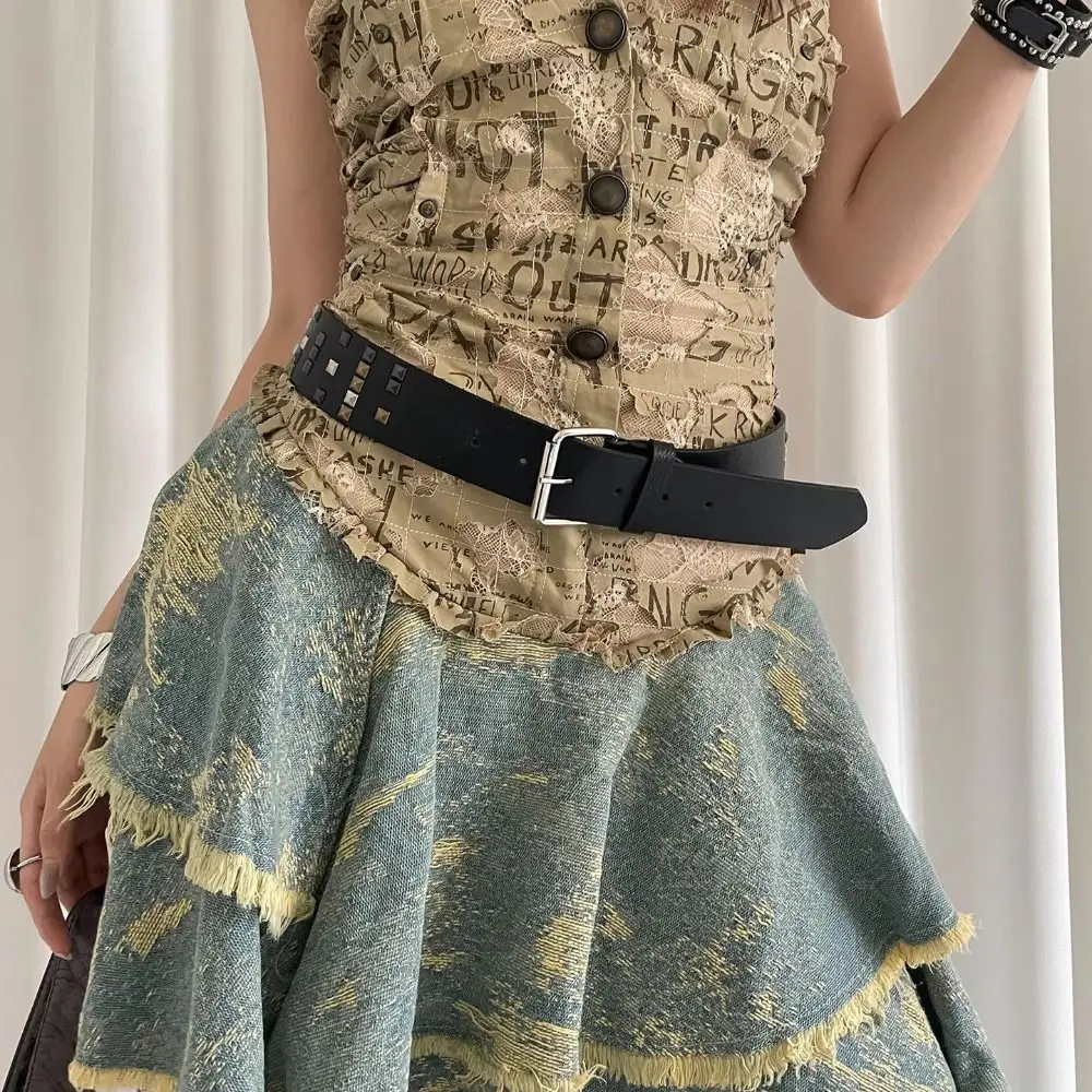 Cinturón Retro Vintage para mujer, cinturón de cuero Y2k con remaches, vestido gótico versátil, cinturón vaquero para hombre y mujer