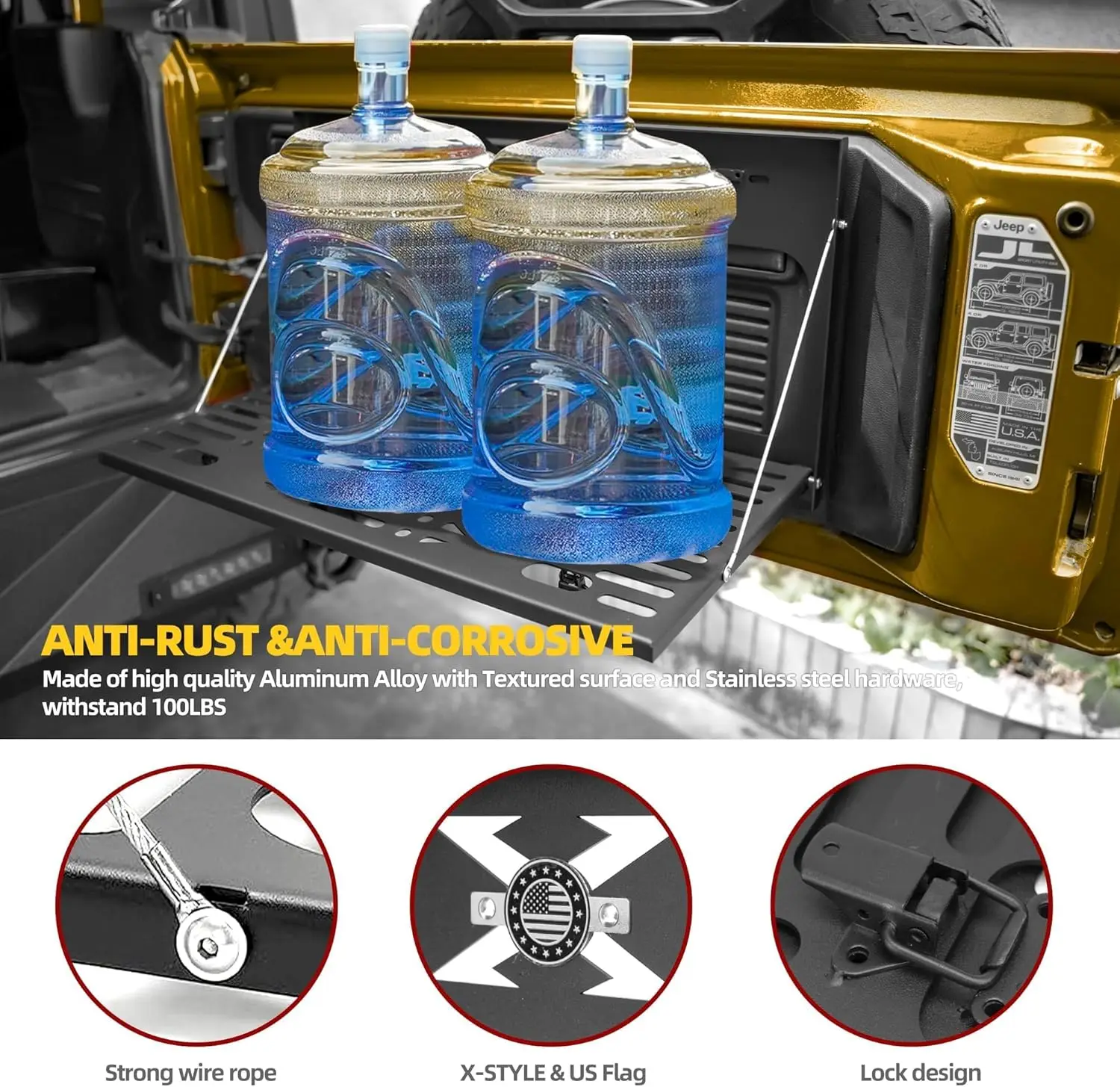 

Rear door storage rack, for Jk Jku JL JLU07-24 2/4 high load-bearing capacity, suitable for outdoor dining and storage, etc