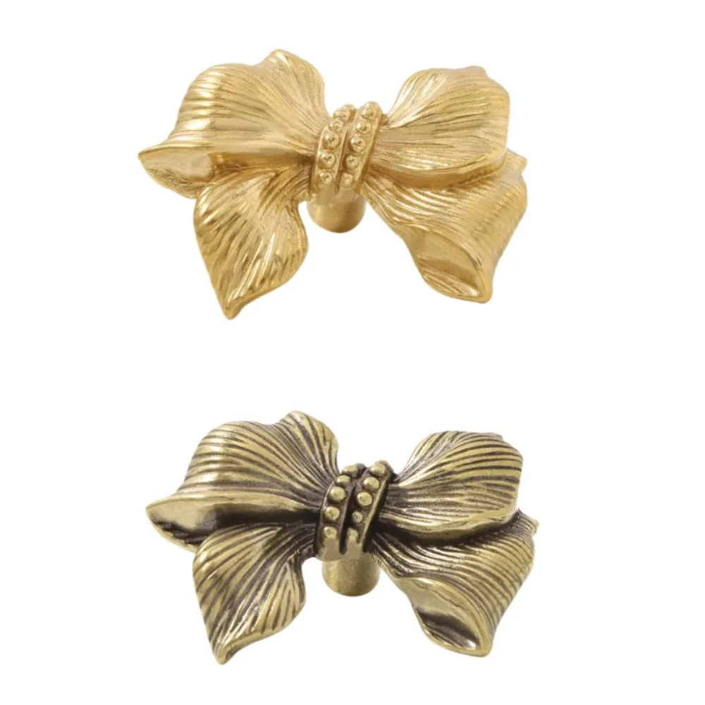 빈티지 골드 컬러 나비 넥타이 황동 손잡이 레트로 럭셔리 캐비닛 도어 손잡이 푸시-풀 단일 구멍 옷장 서랍 주방