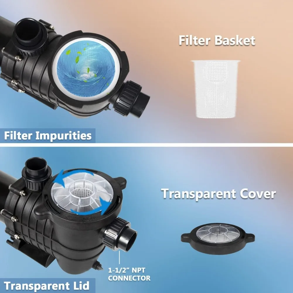 2HP 110V / 230V مضخة حمام سباحة مزدوجة الجهد 114GPM فلتر حديقة تحت الأرض وأعلى مضخة مياه لحمامات السباحة الأرضية - رائجة البيع!