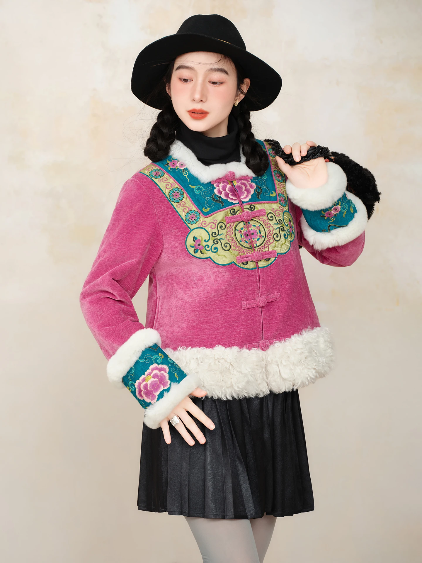 

Теплый хлопковый джат, женский оригинальный дизайн, воротник из кроличьего меха с вышивкой, этнический винтажный квадратный воротник, длина