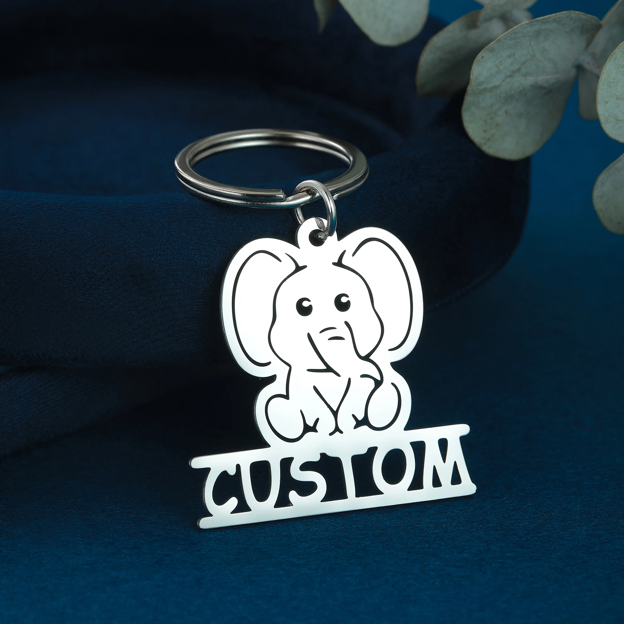 QIMING Custom Name Elephant Keychain Men Women Customized Cartoon Key Ring Stainless Steel Lovely Jewelry Gift