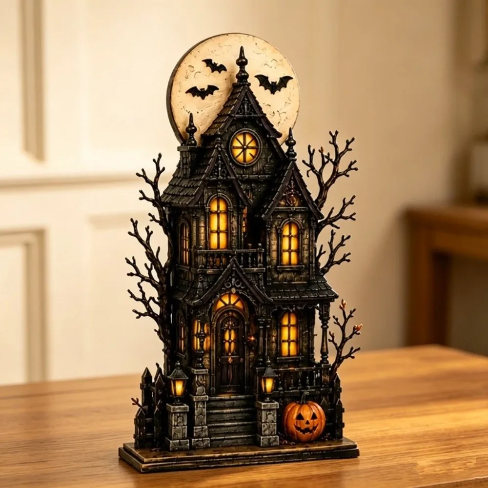 2D Flat Halloween Pumpkin Ghost Figurine Vintage Witch Hat Wood Haunted House Statue Fall Craft Ghost Book Halloween Wooden Sign