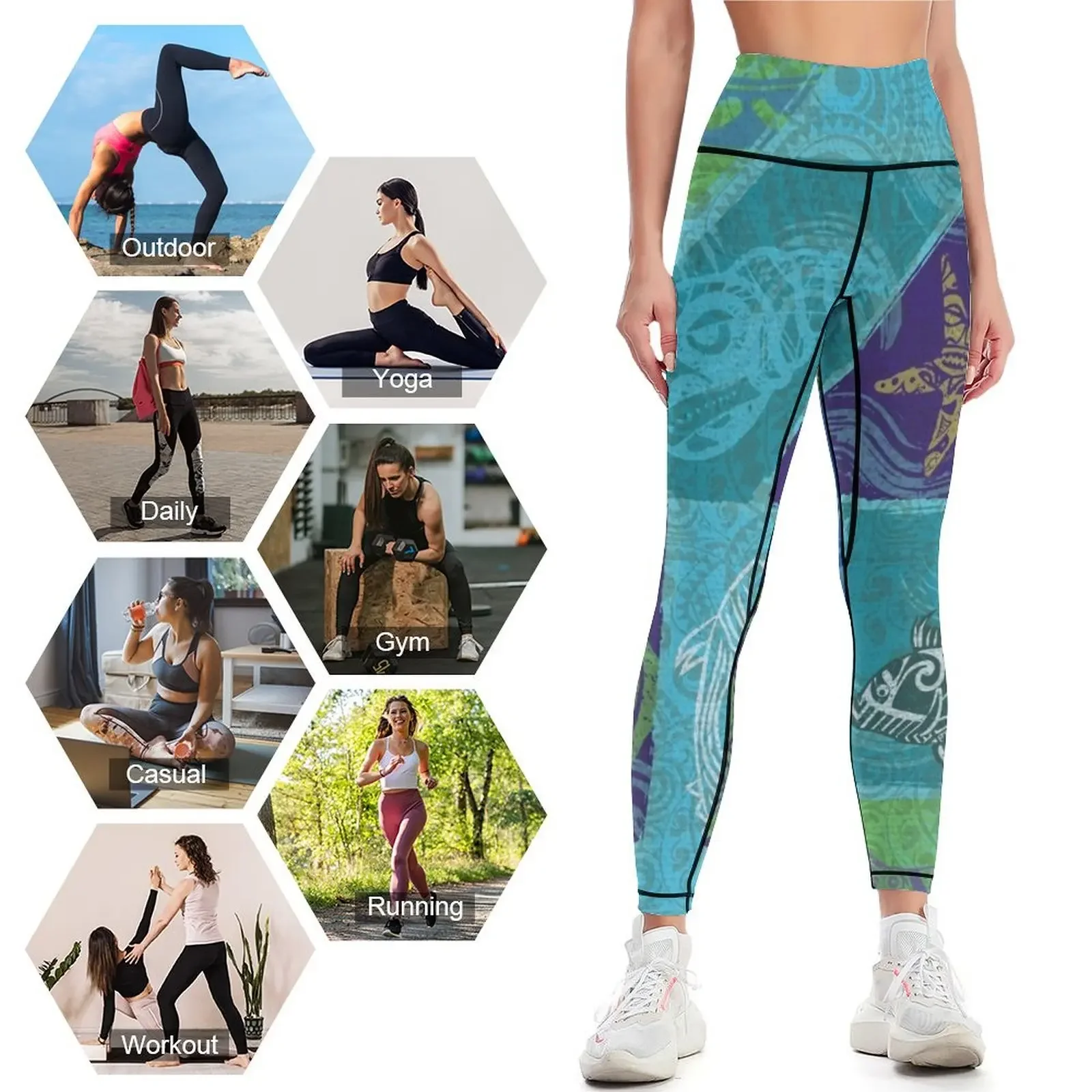Hawaii Tribal Fish Tapa Print Leggings Women's gym fitness set gym Pants sport Sportswear woman gym Womens Leggings