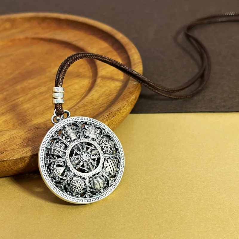 Eight Treasures Compass Koi Retro Hollow Pendant a versatile and stylish ethnic-style braided necklace
