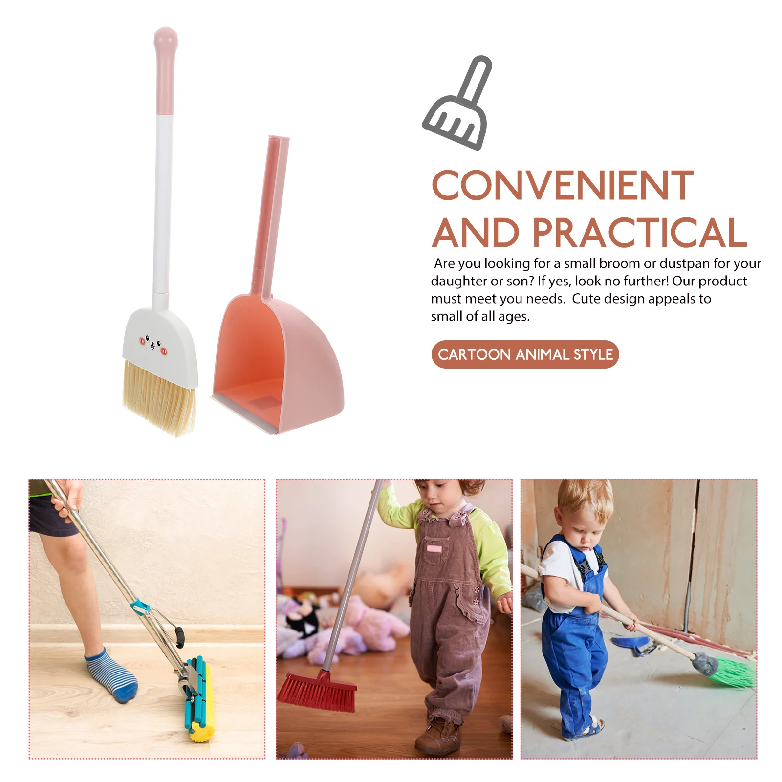 1 set 1 Bezem Stoffer Set Voor Kinderen Mini Schoonmaken Tool Cartoon Lichtgewicht Plastic Kleine Bezem Stoffer Kinderen Huishouden spelen