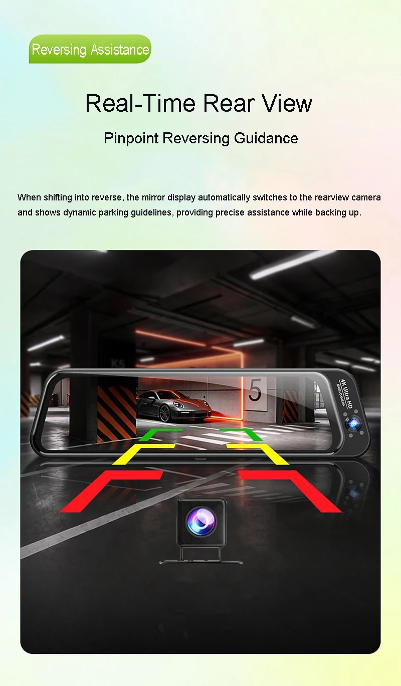 4K 3CH Dashcam Fisheye Weitwinkel Streaming 24H Parkmodus APP-Steuerung Nachtsicht Bewegungsmelder G-Sensor Schleifenaufnahme Auto-DVR – Detail 14
