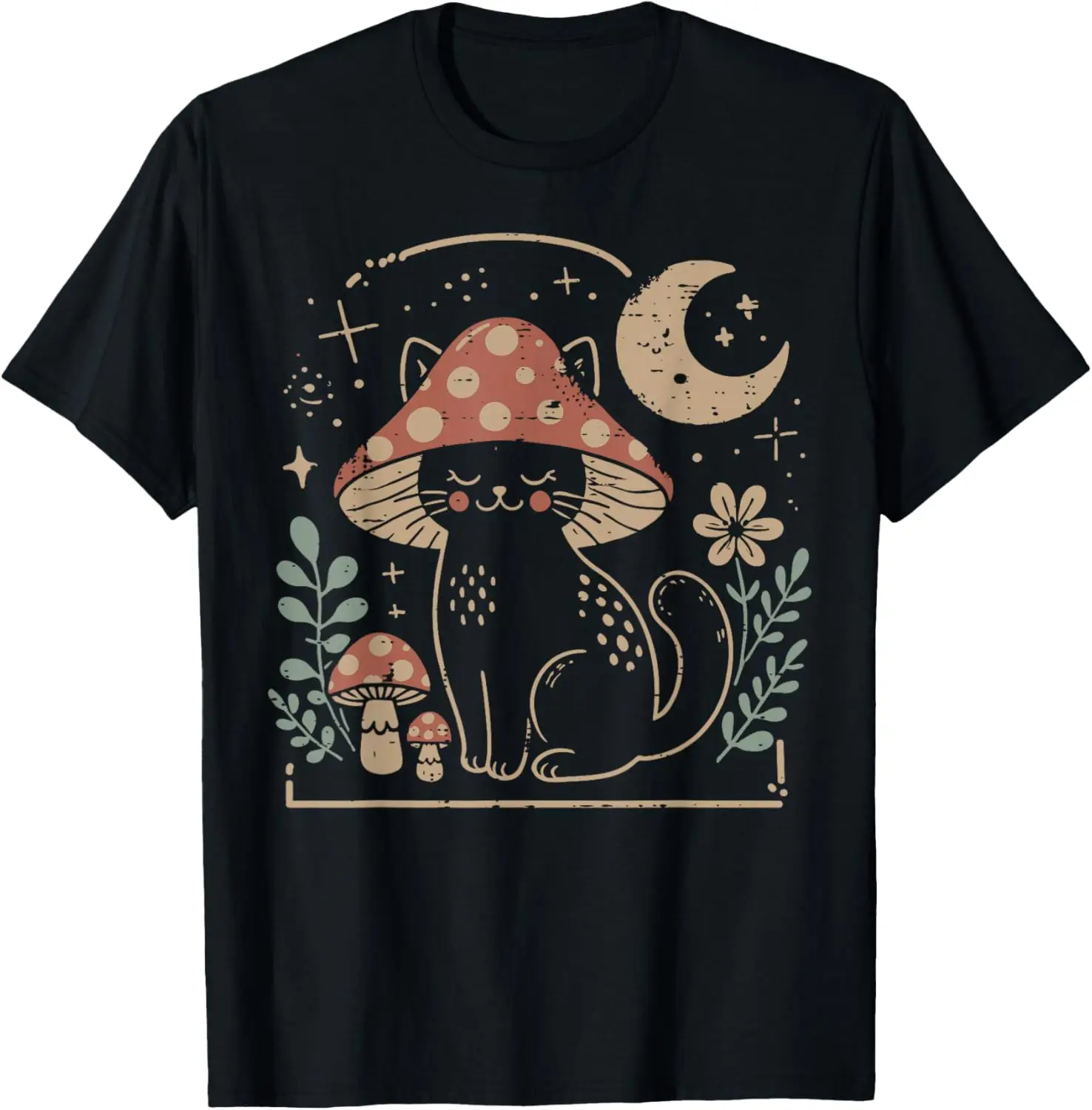 

Футболка с эстетическим рисунком Mushroom Cat Cottagecore Goblincore, мягкая хлопковая футболка с короткими рукавами