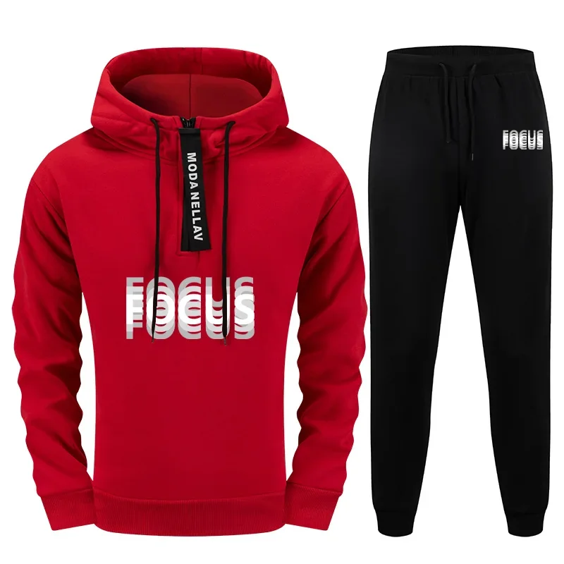 Męski zestaw 2-częściowy na rok 2025: bluza z krótkim zamkiem i spodnie, miejski styl streetwear, dres, strój na jesień i zimę, modne nadruki, odzież sportowa.