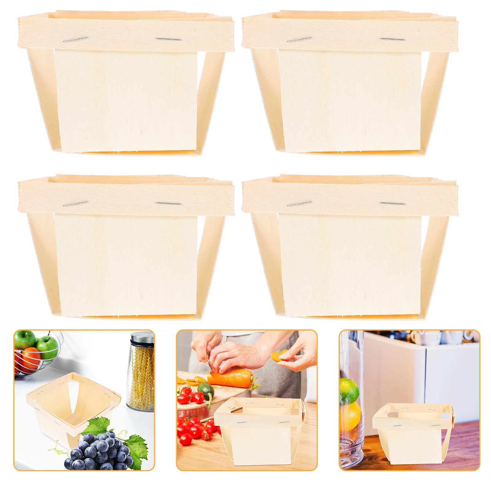 

4Pcs Wooden Fruit and Vegetable Baskets Natural Storage Organizer for Kitchen Living Room Decorative Multipurpose Sundries