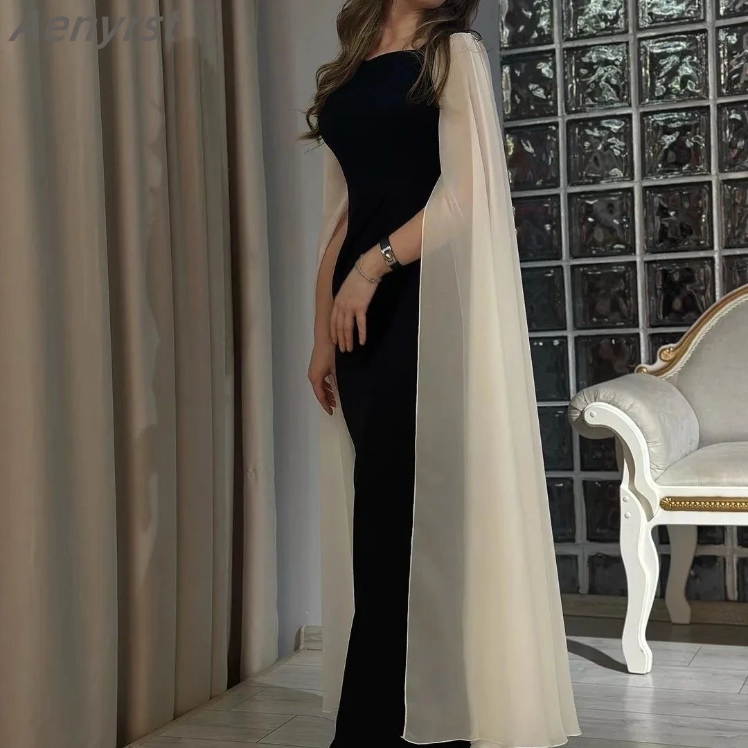 

Black Prom Dresses Saudi Arabia Women Wear Long Sleeves Square Collar Evening Party Ankle Length Wedding Guest Dress Custom Made