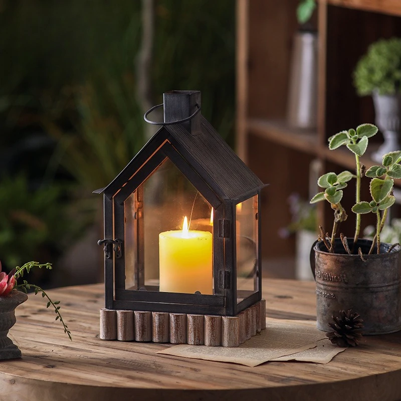 European Outdoor Windproof Decoration Restaurant Retro Soft Decoration Jewelry American House Shape Candle Holder