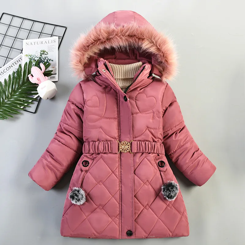 4 5 6 7 8 9 10 Years Winter Girls Jacket Warm Fashion Furball Little Princess Coat Hooded Zipper Girls Outerwear Kids Clothes