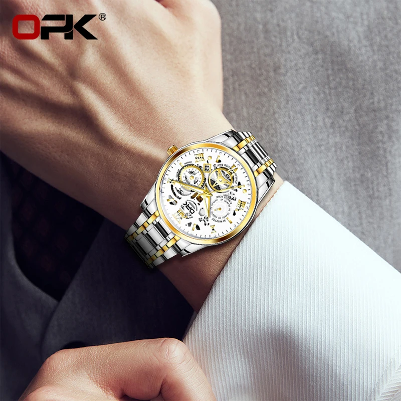 OPK 8135 Full Hollow out Design Men\'s Watches Stainless steel Waterproof Date Luxury Wristwatch