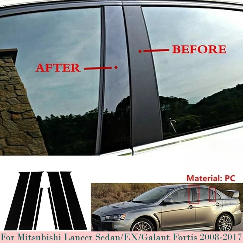 

For Mitsubishi Lancer Sedan/EX/Galant Fortis 2008-2017 6pcs Pillar Posts Door Window Trim BC Column Sticker Exterior