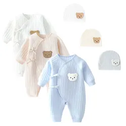 3Pcs Newborn Bodysuit with Hat 100% Cotton Boys Girls Toddler Home Wear  0-6M Thickened Spring and Autumn Clothing