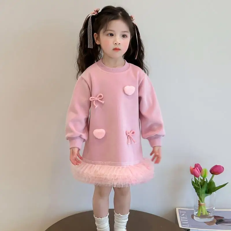 

Платье для девочек, весна 2024, новое модное детское милое платье принцессы для малышей, весенне-осеннее сетчатое гигиеническое платье, комплекты для девочек