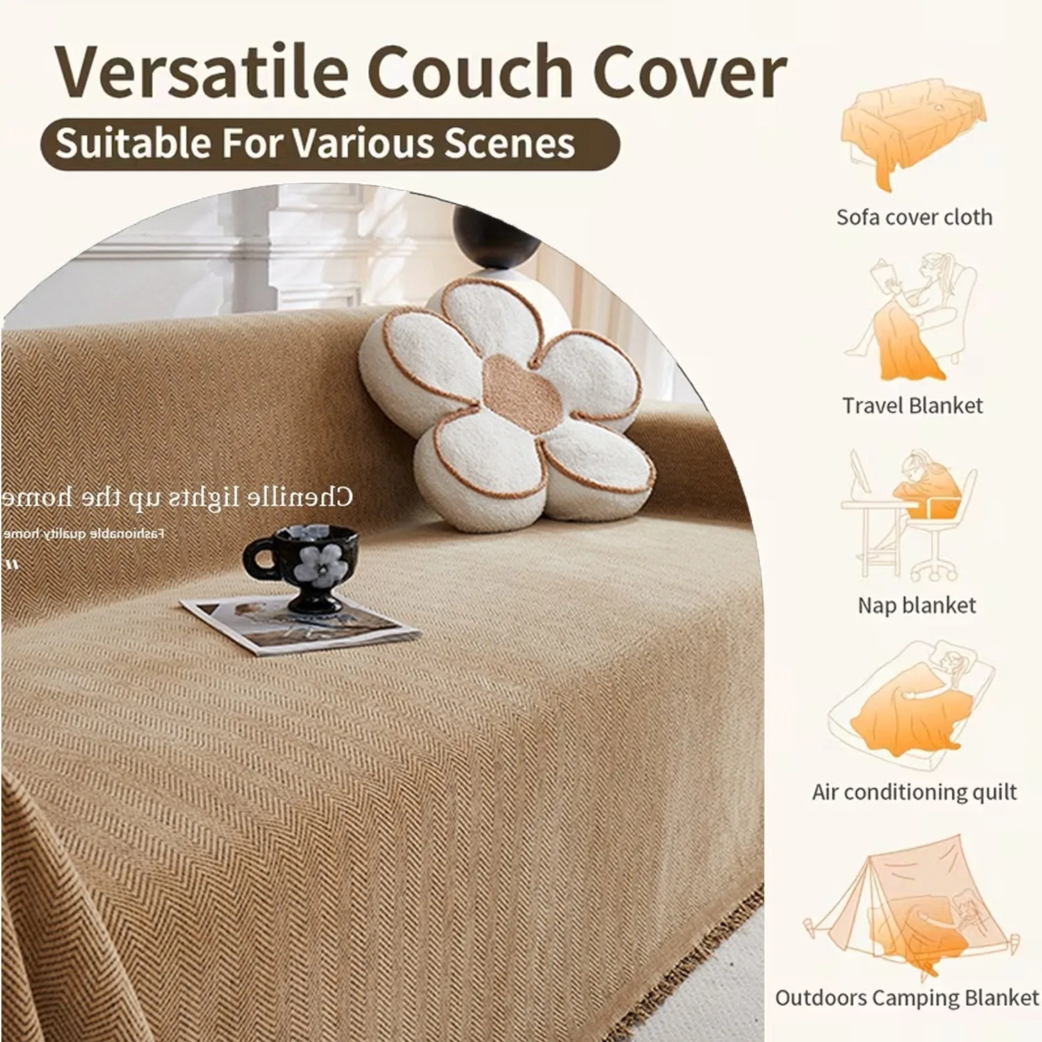 1PC All Season Universal Chenille Sofa Cover Non Slip Sofa Throw Blankets Pets Kids Anti-dirty Recliner Armchair Cover 180x180cm