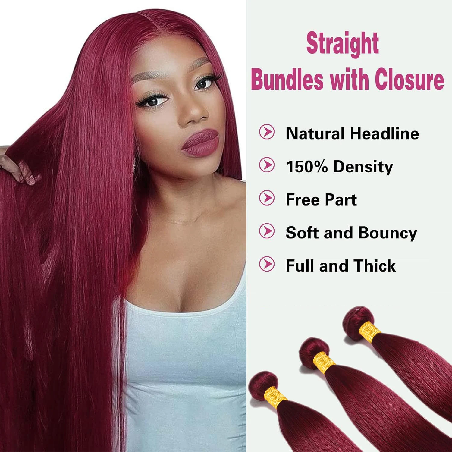 Straight Hair Bundles with Frontal 99j Burgundy Red Wine Color Remy Unprocessed Human Hair Weaves 3 Bundles with 13x4 HD Frontal