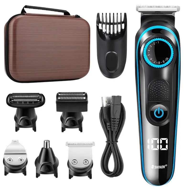 Shinon 5 in 1 set SH-1831 Multifunction men shaver hair clipper nose hair trimmer hair carving beard trimmer USB rechargeable