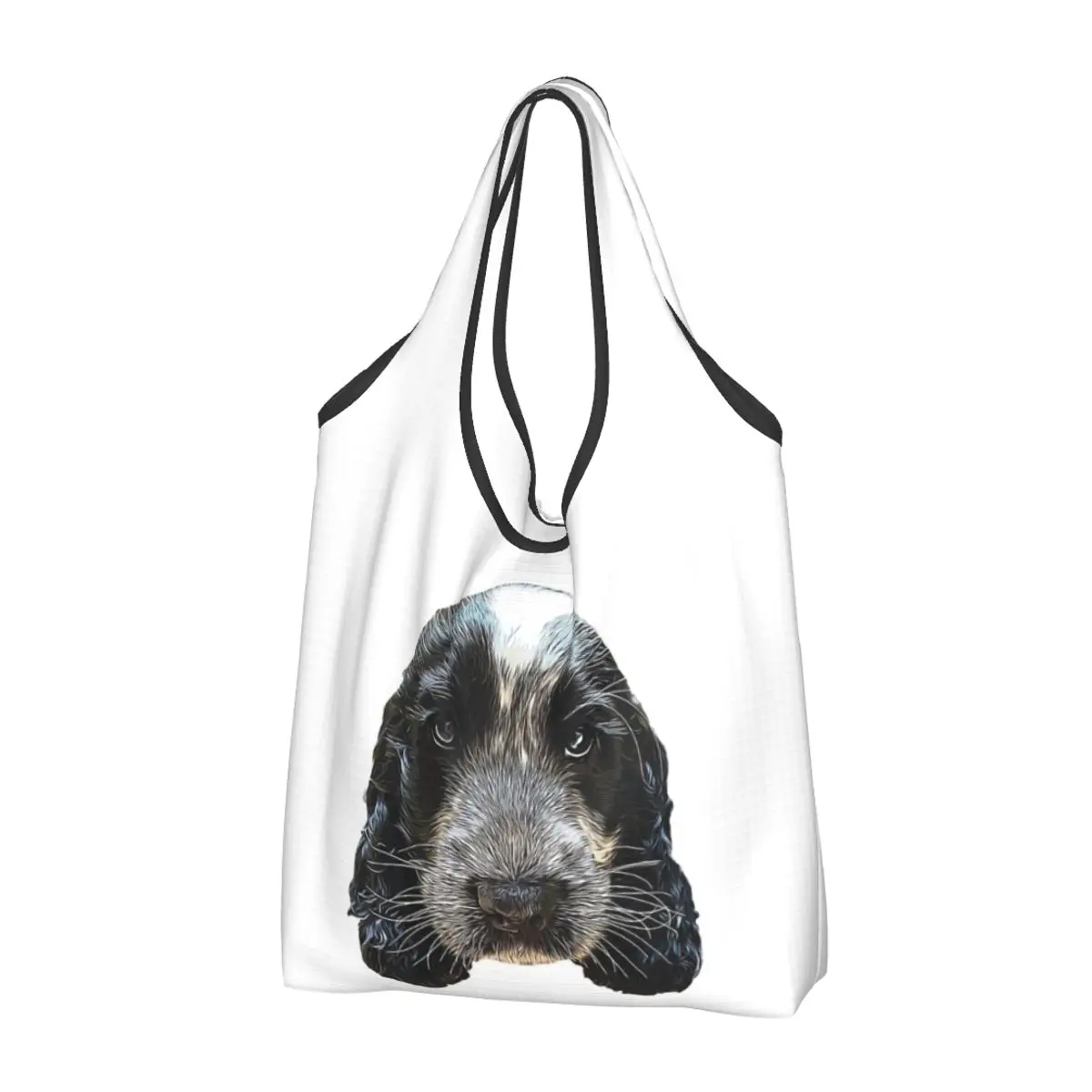 Cocker Spaniel Blue Roan Puppy Dog Portable Tote Shopping Bags Large Capacity Shopper Bag Grocery Handbag Shoulder Bag